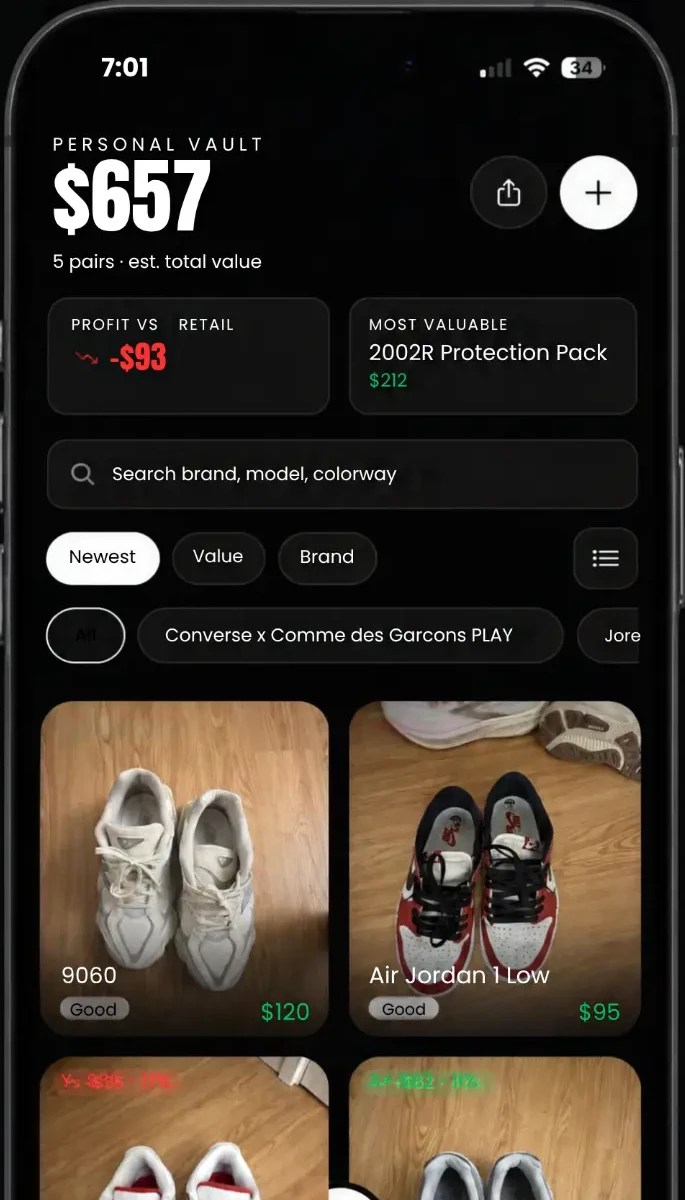 SOLE’D app — Collection dashboard